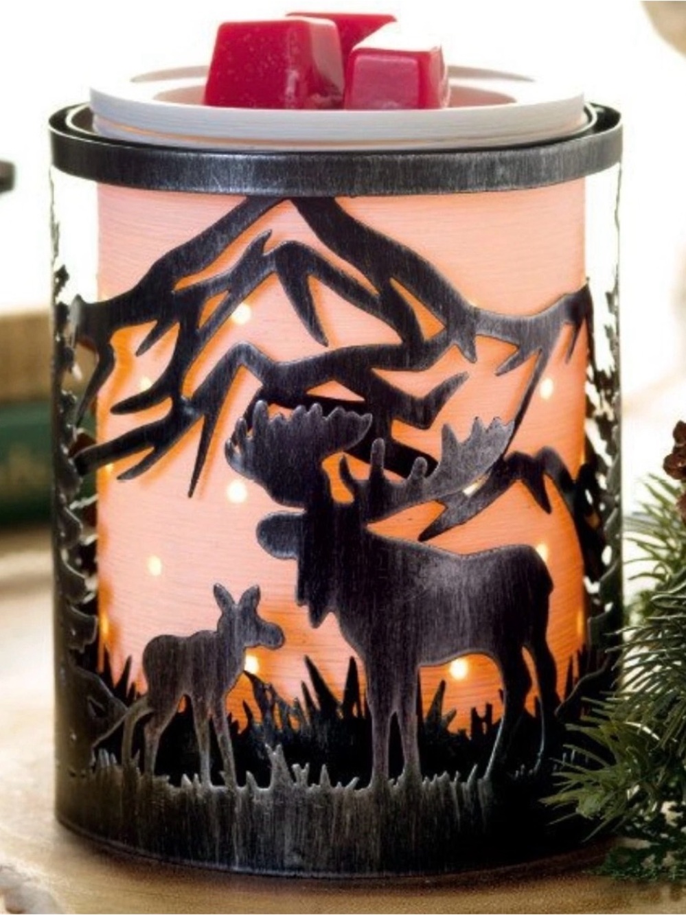 Scentsy Black Moose Woodland Electric Warmer with Orange Glow